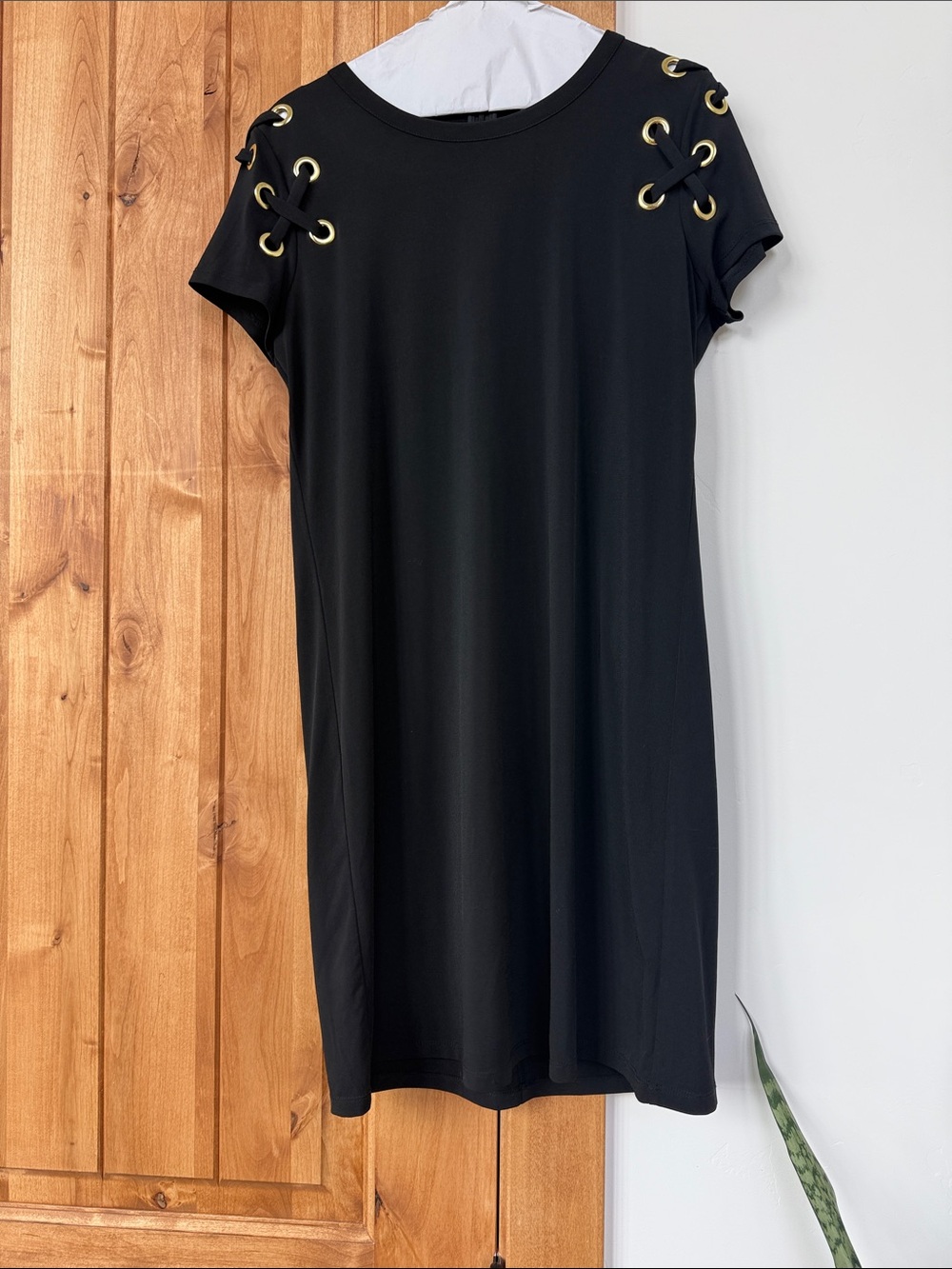 Michael Kors Black Short-Sleeve Dress with Gold Eyelet Accents
